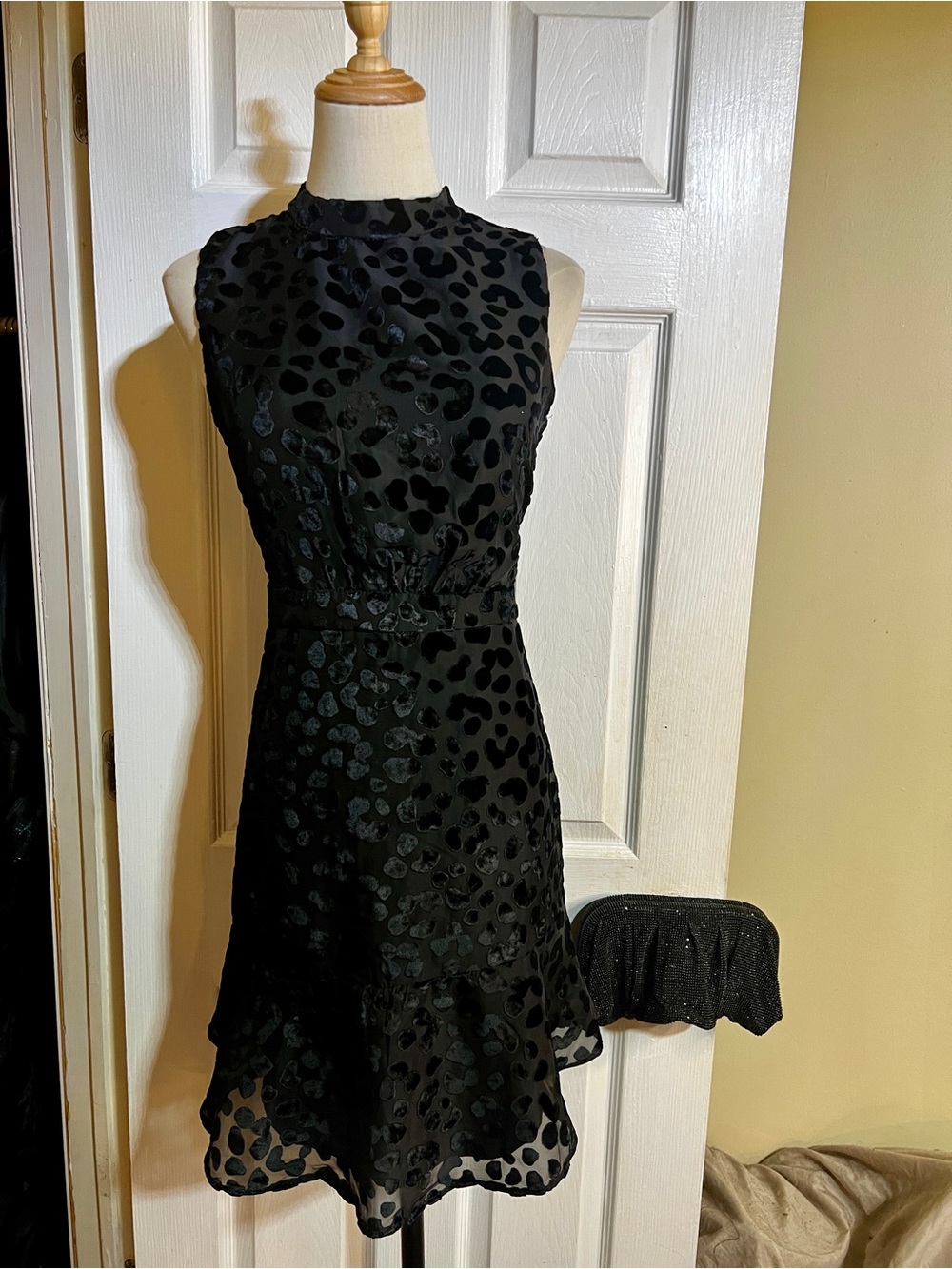 New Ann Taylor Wms Black Chiffon Animal Print Velvet Burnout Sheath Dress 6P